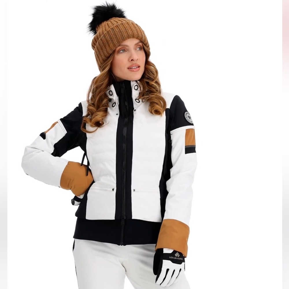 NWT Obermeyer Womens White/Brown/Black Colorblock Alta Jacket Size 4